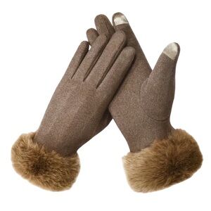 Elegant Rabbit Fur Cuff Gloves Touchscreen OS